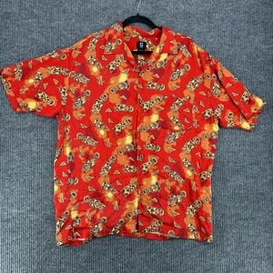 GUESS Vintage Rayon Hawaiian Shirt Mens Large L Tiki Red Button Down